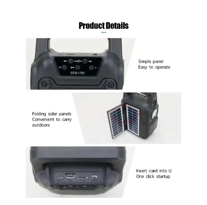 KTS-1261 3 Inch Outdoor FM Radio Support MP3 LED Torch Light Solar Wireless Portable Speaker